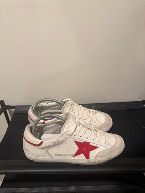 Golden Goose White Sneakers with Red Star